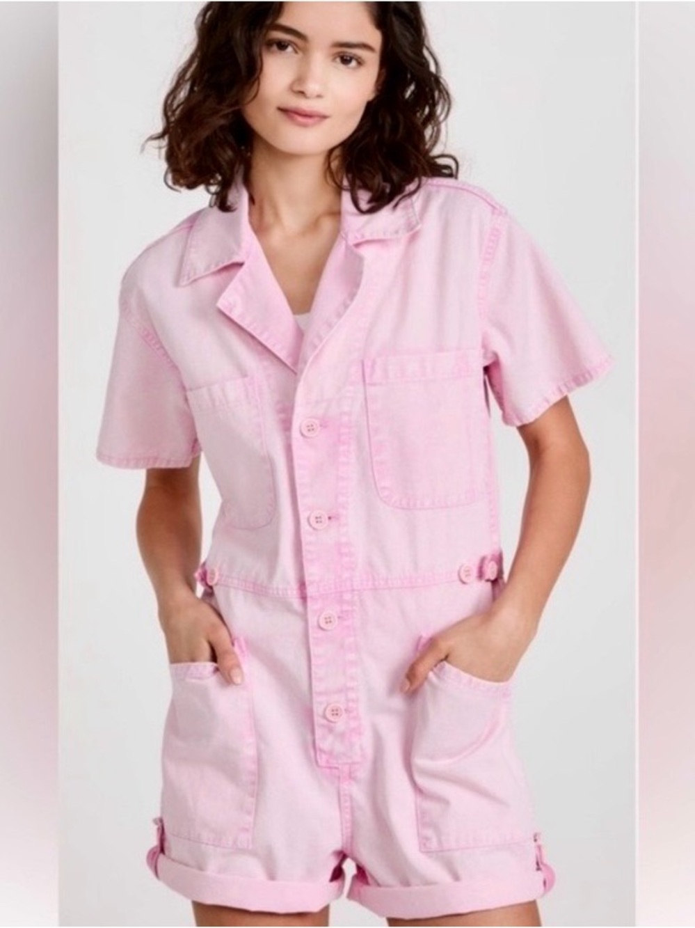 Pistola Parker Pink Short-Sleeve Denim Romper